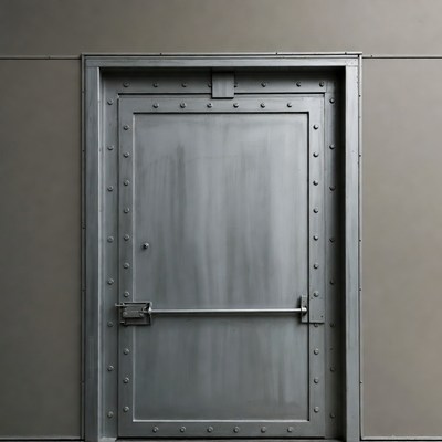 Metal door on a plain wall