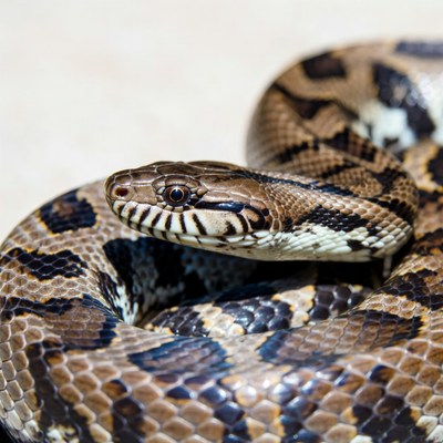Brown python resting on the ground