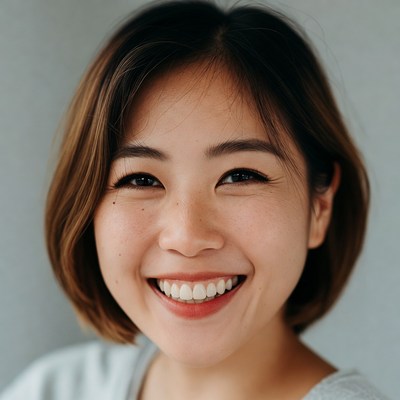Smiling woman with short hair