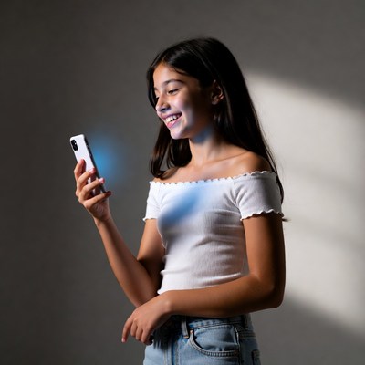 Girl using phone in dim light