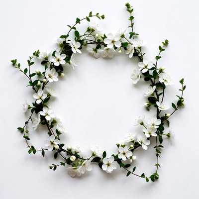 White flower wreath on white background
