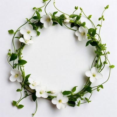 Floral circle design with green leaves
