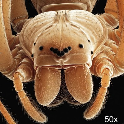 Detailed view of a flea under a microscope