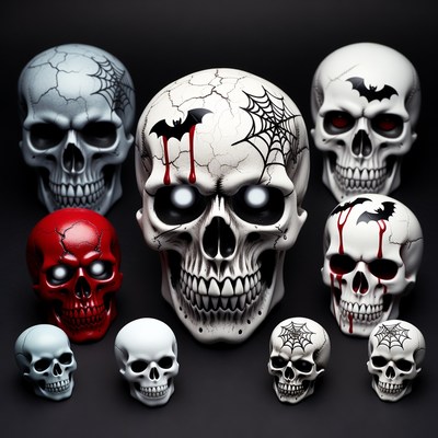 Skulls with spiderwebs and bats