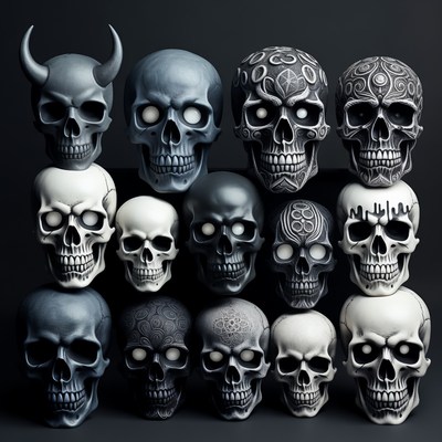 Skulls displayed in various styles