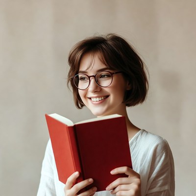 Young woman enjoys reading a book