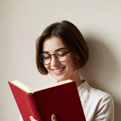 Young woman reading a book indoors