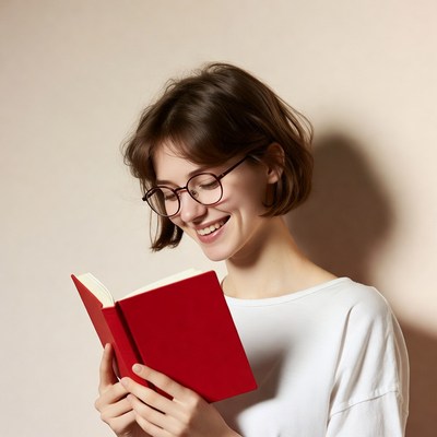 Woman reading a book inside