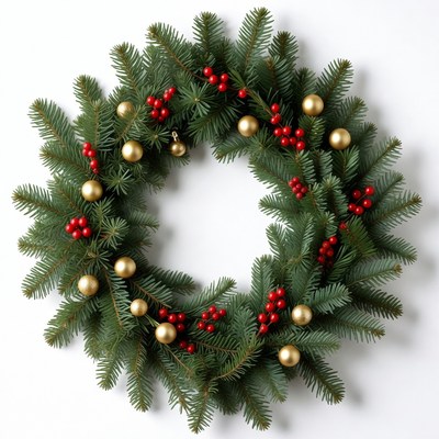 Festive wreath with red and gold