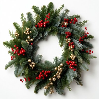 Decorative holiday wreath with red berries