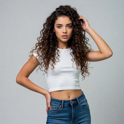 Young woman poses in studio