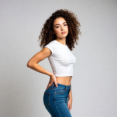 Young woman posing against plain background