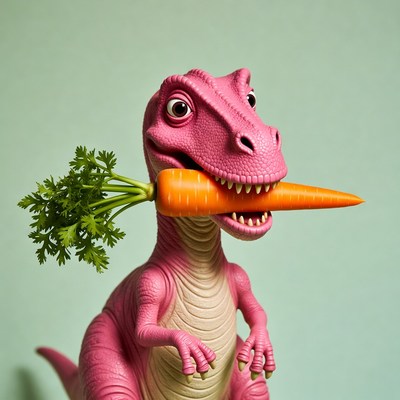 Dinosaur toys with carrots in playful scene
