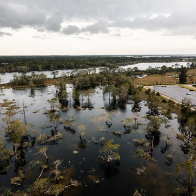 Flooded area near a lake in the afternoon