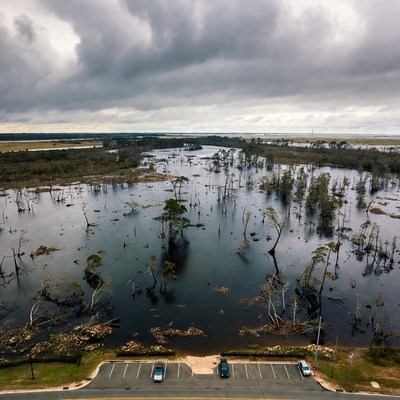 Flooded landscape after storm event