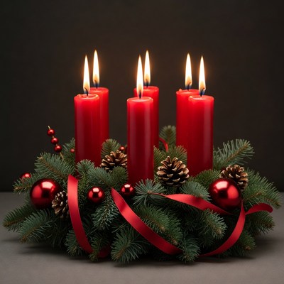 Red candles and holiday decorations