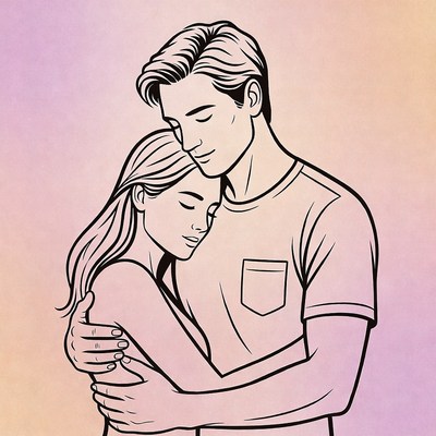 Couple embracing on colorful background