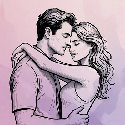 Couple embraces in soft colors