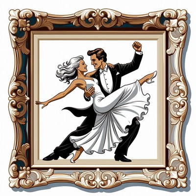 Couple dancing in a framed artwork