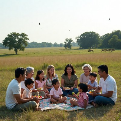 Family gathering in the open field