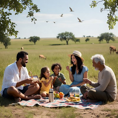Family picnic in the open field