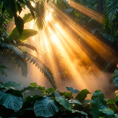 Light filtering through dense jungle