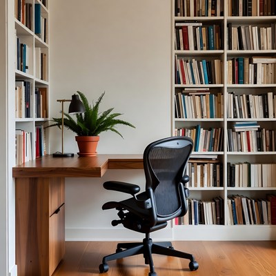 Cozy workspace with books and plants