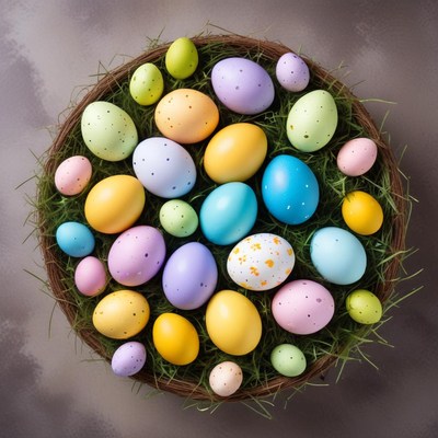 Colorful eggs in a basket