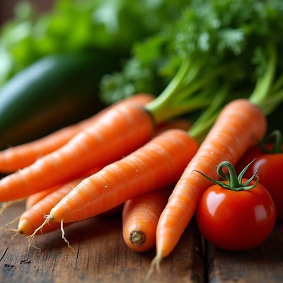Fresh vegetables on wooden table