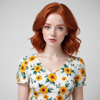 Woman with red hair and flowers