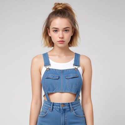 Young woman poses in denim outfit