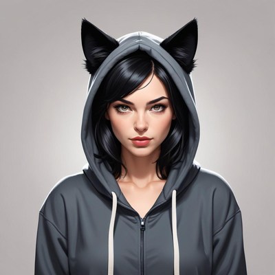 Young woman in hoodie with cat ears