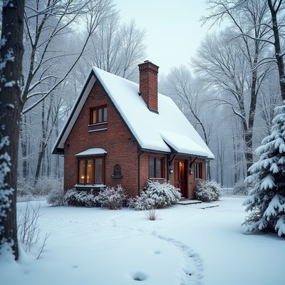 Snowy house in winter landscape