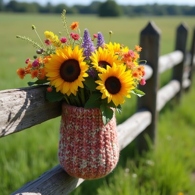 Sunflowers in a garden setting