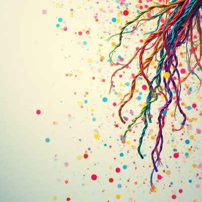 Colorful threads and dots on background