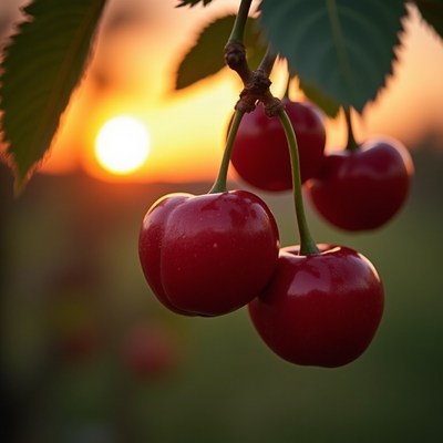 Cherry fruit at sunset