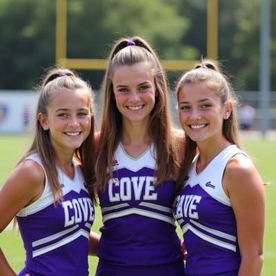 Cheerleaders pose at sports field