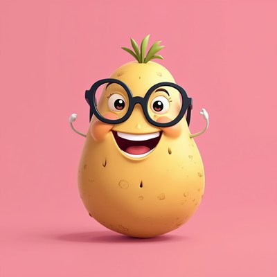 Happy cartoon character with glasses