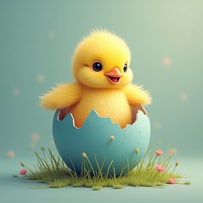 Chick hatching from blue egg