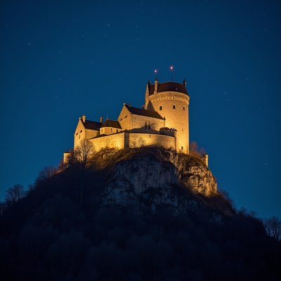 Castle on the hill at night