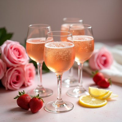 Sparkling drinks with fruit and flowers