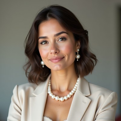 Woman with pearls and smile