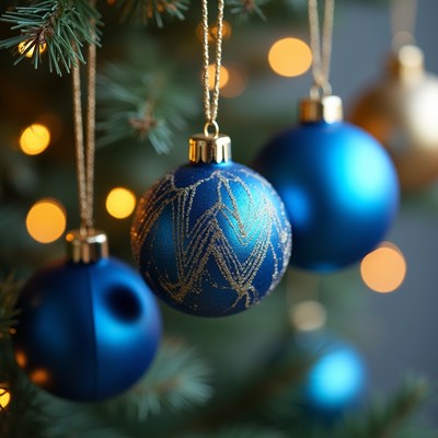 Blue ornaments on a christmas tree