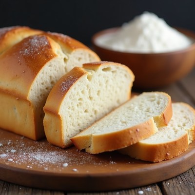 Freshly baked bread on wooden board