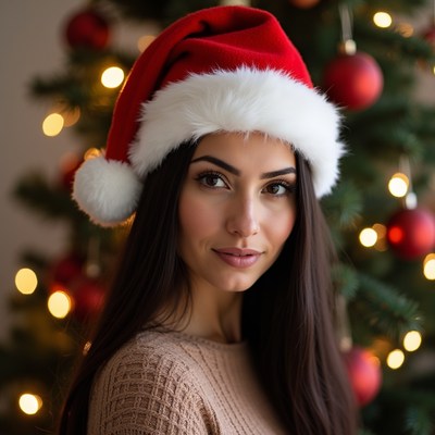 Woman wearing santa hat indoors
