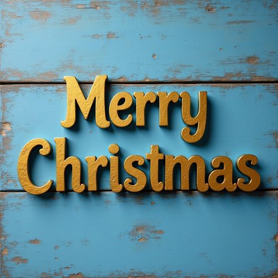 Merry christmas sign on blue wood