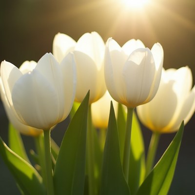 White tulips under bright sunlight