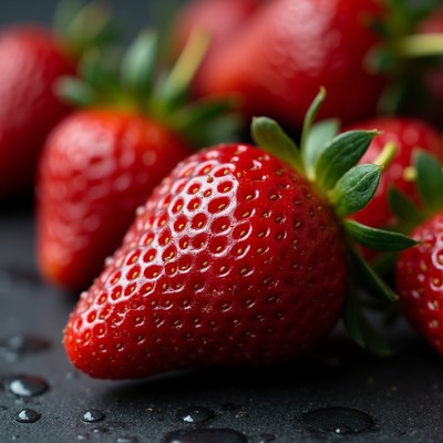 Fresh strawberries on a dark surface