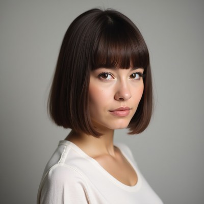 Woman with short hair staring ahead