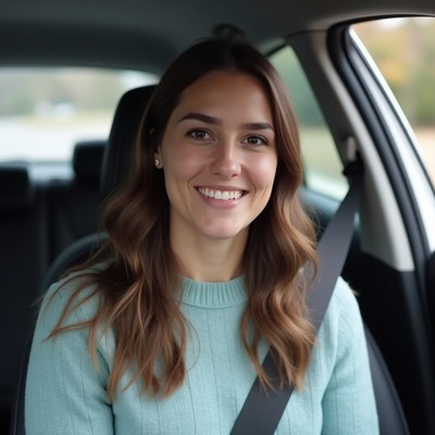 Smiling woman in a car